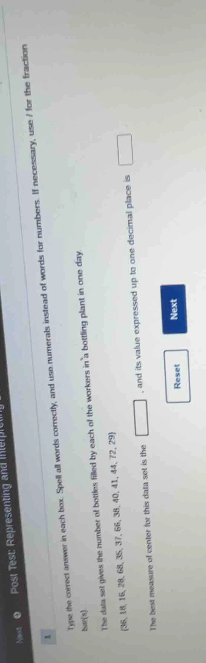 post test: representing and interpreting type the correct answer in eac…