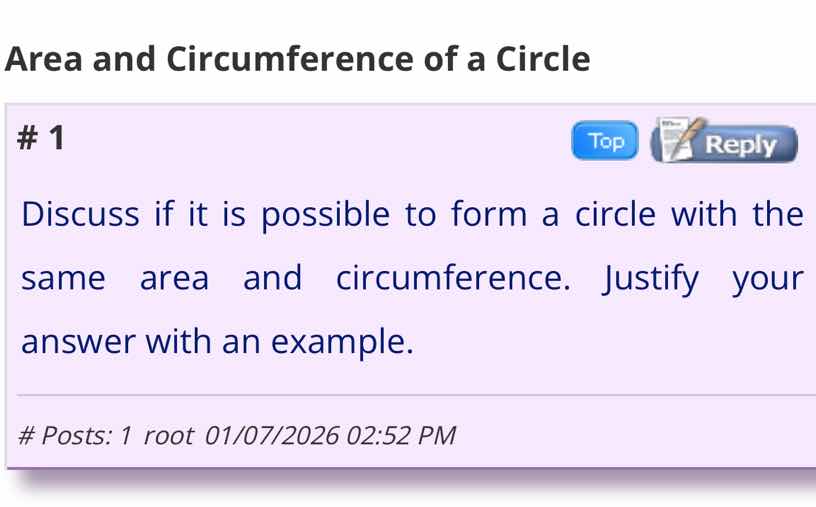 area and circumference of a circle # 1 discuss if it is possible to for…