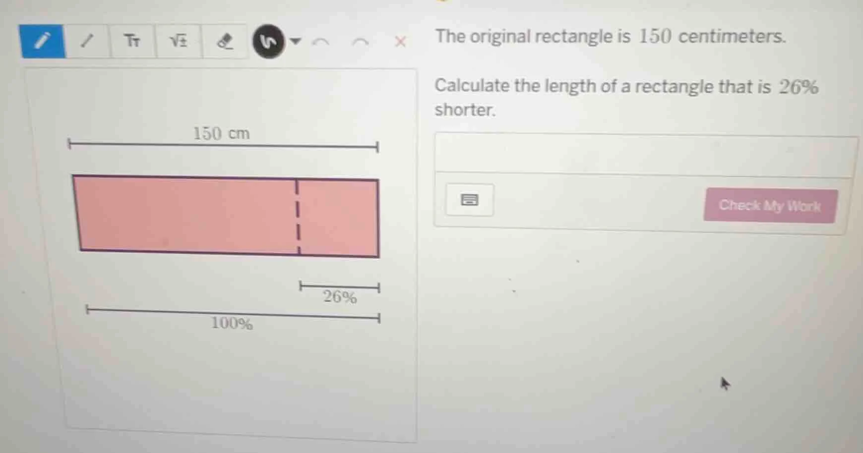 the original rectangle is 150 centimeters. calculate the length of a re…