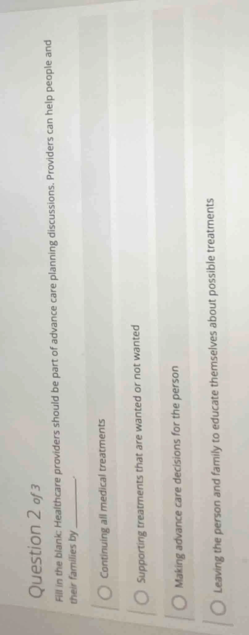 question 2 of 3 fill in the blank: healthcare providers should be part …