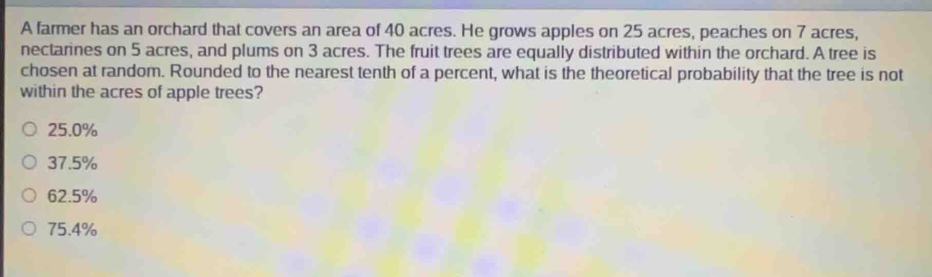 a farmer has an orchard that covers an area of 40 acres. he grows apple…