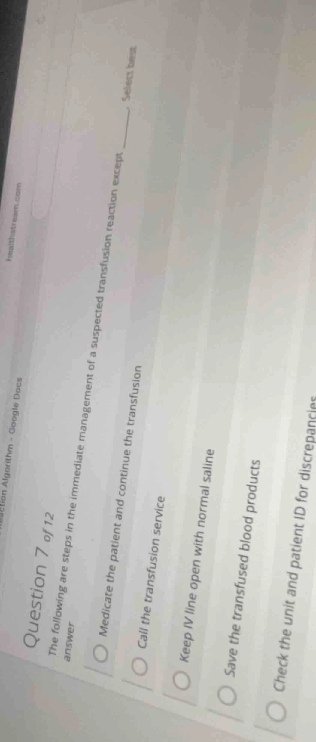 question 7 of 12 the following are steps in the immediate management of…