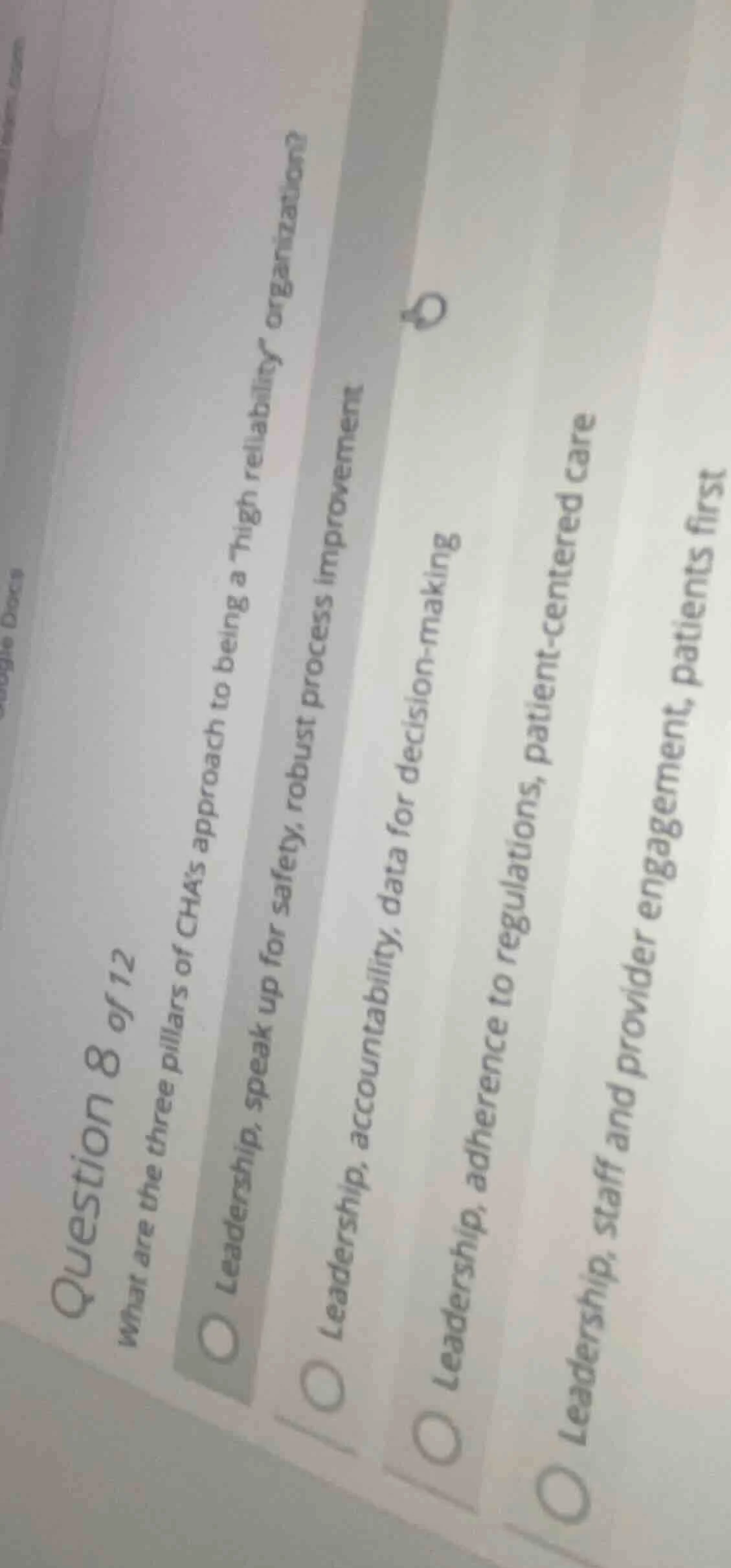 question 8 of 12 what are the three pillars of cha’s approach to being …