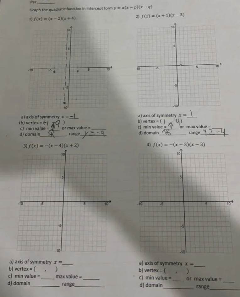 per ______ graph the quadratic function in intercept form ( y = a(x - p…