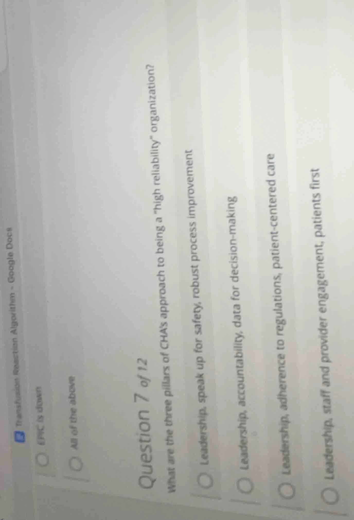 question 7 of 12 what are the three pillars of chas approach to being a…