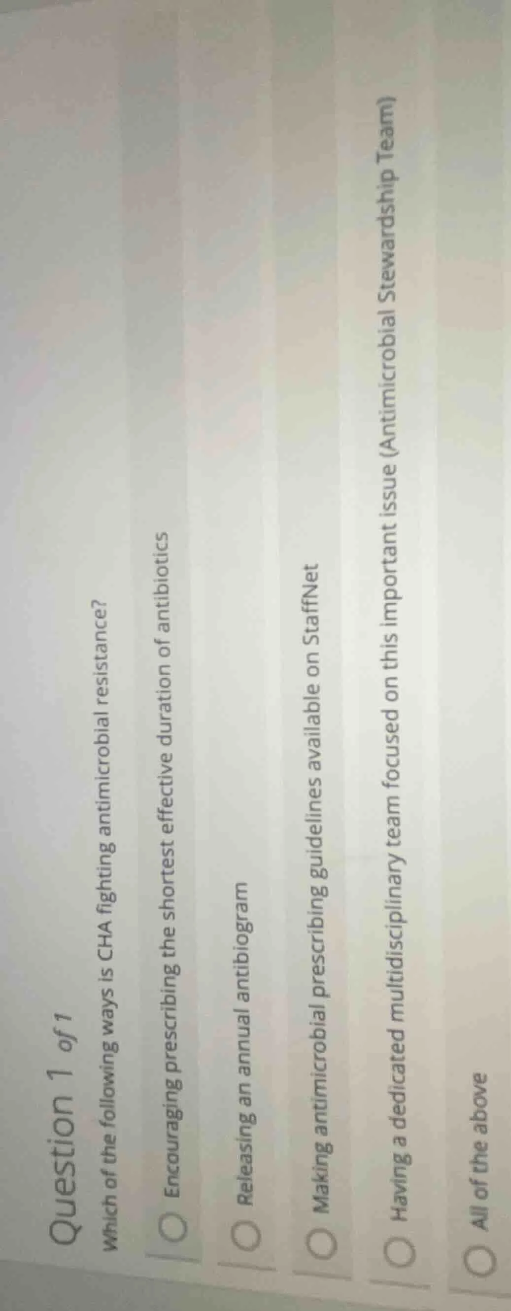 question 1 of 1 which of the following ways is cha fighting antimicrobi…