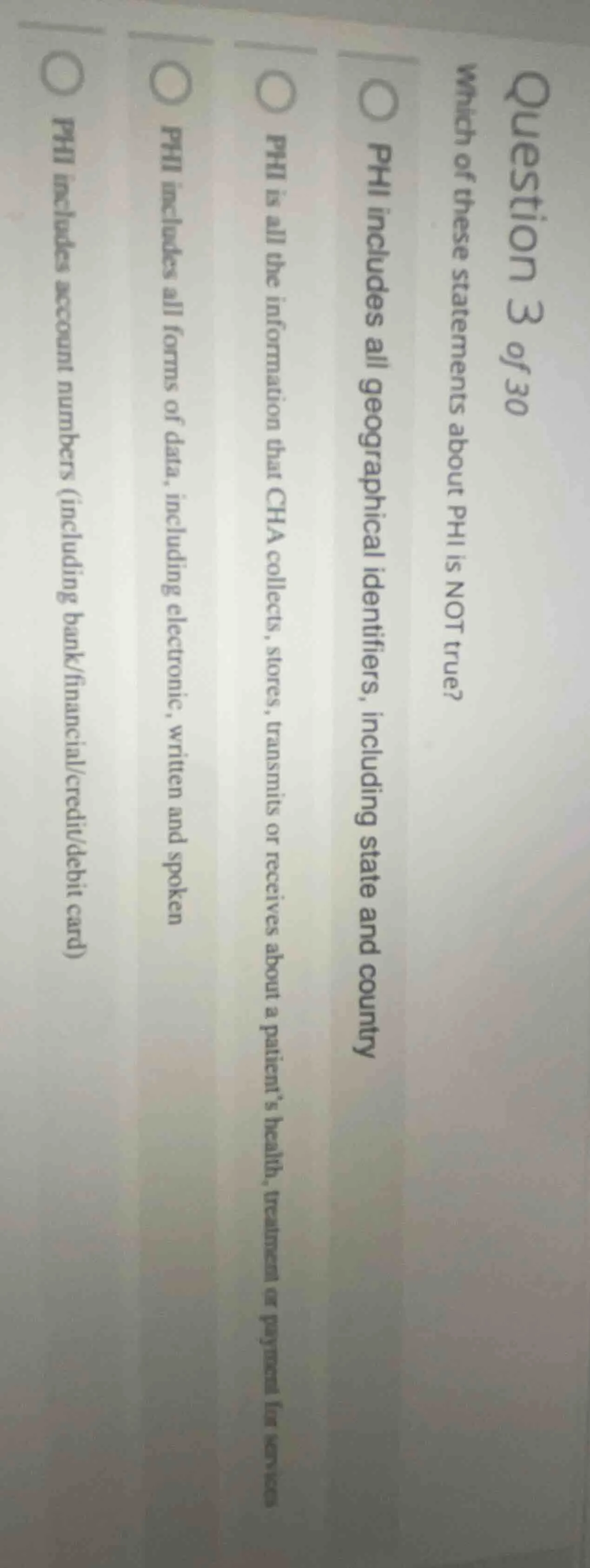 question 3 of 30 which of these statements about phi is not true? ○ phi…