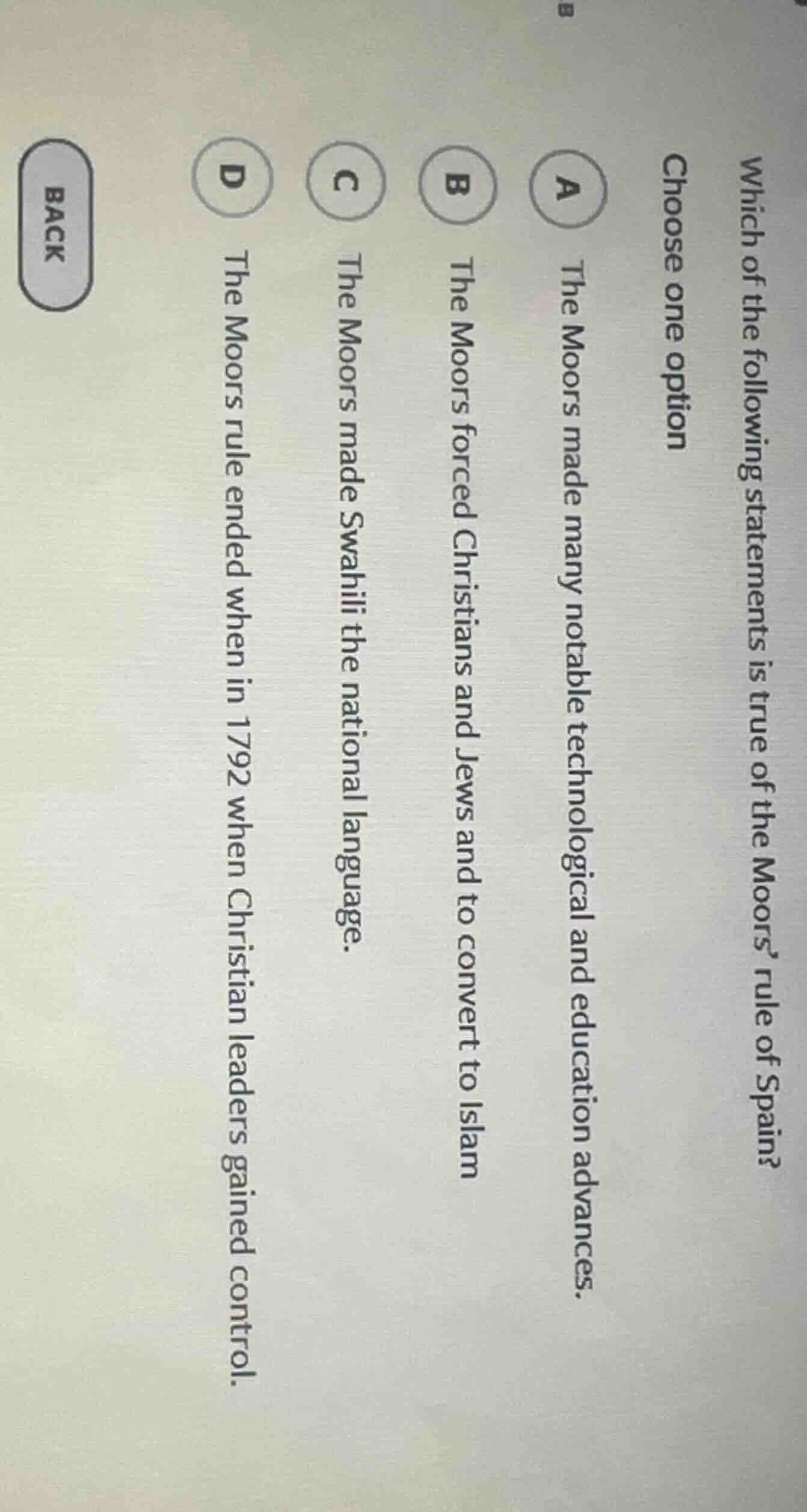 which of the following statements is true of the moors’ rule of spain? …