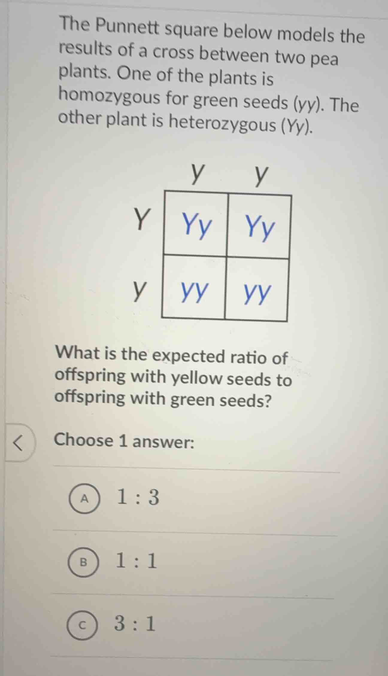 the punnett square below models the results of a cross between two pea …
