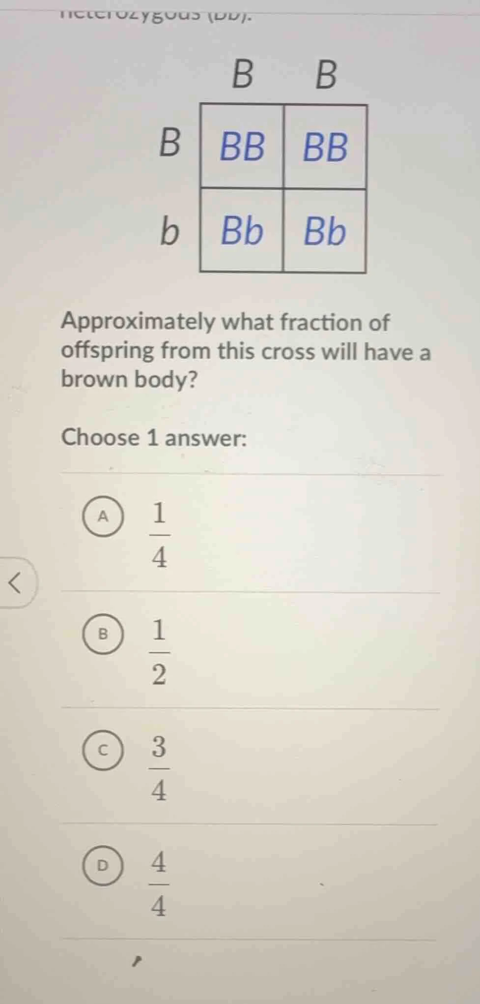approximately what fraction of offspring from this cross will have a br…
