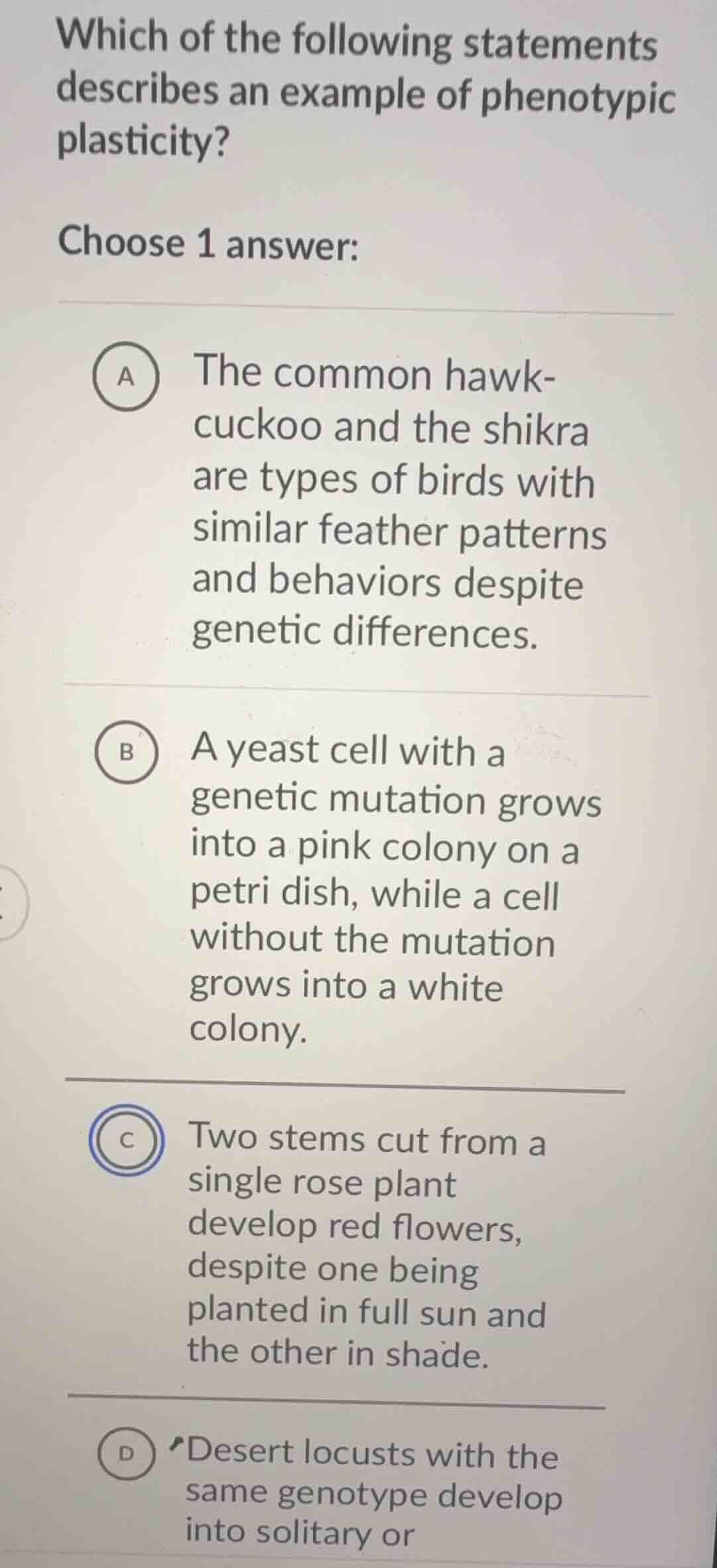 which of the following statements describes an example of phenotypic pl…