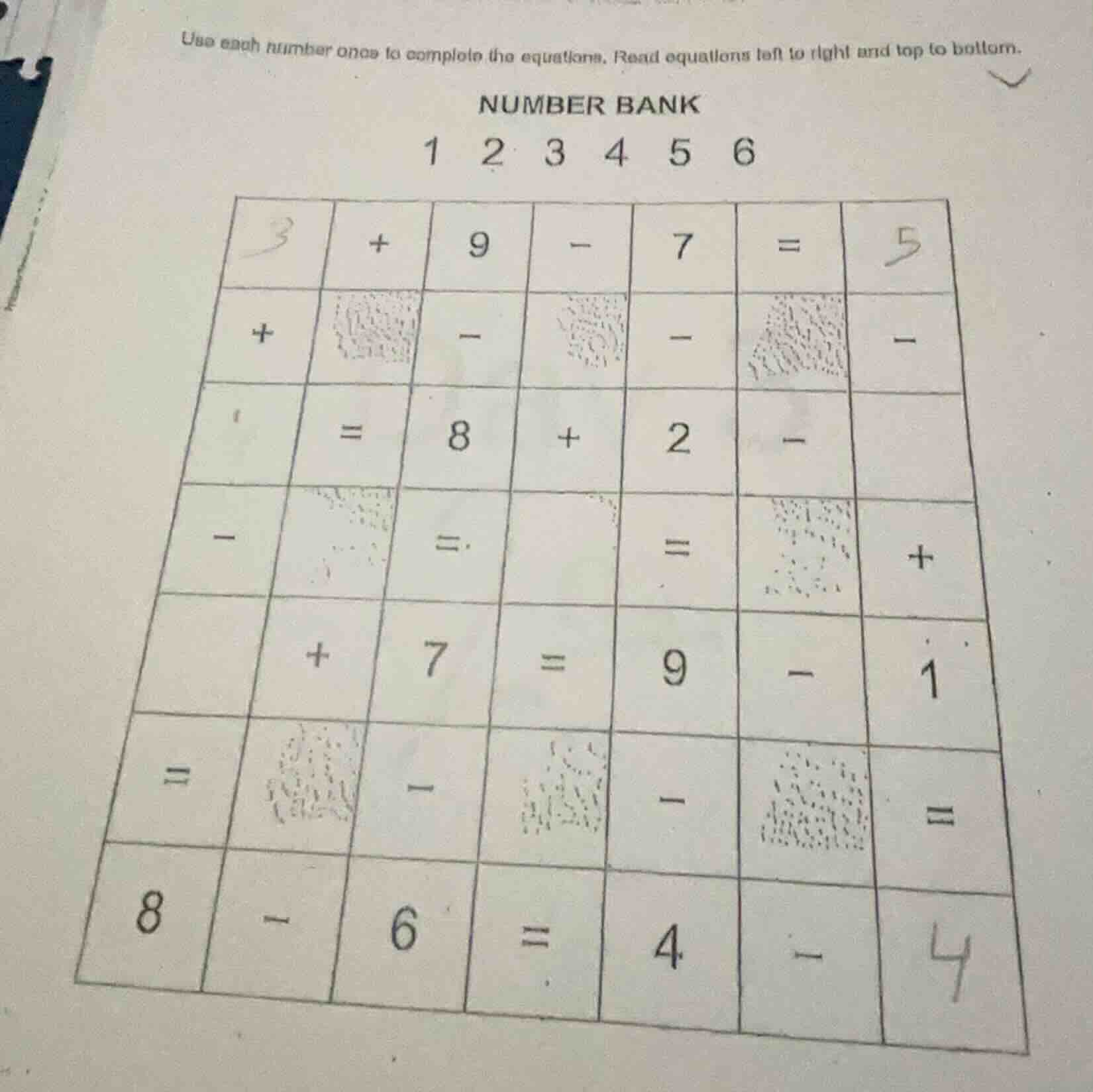 use each number once to complete the equations. read equations left to …