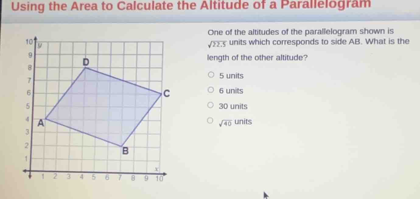 using the area to calculate the altitude of a parallelogram one of the …