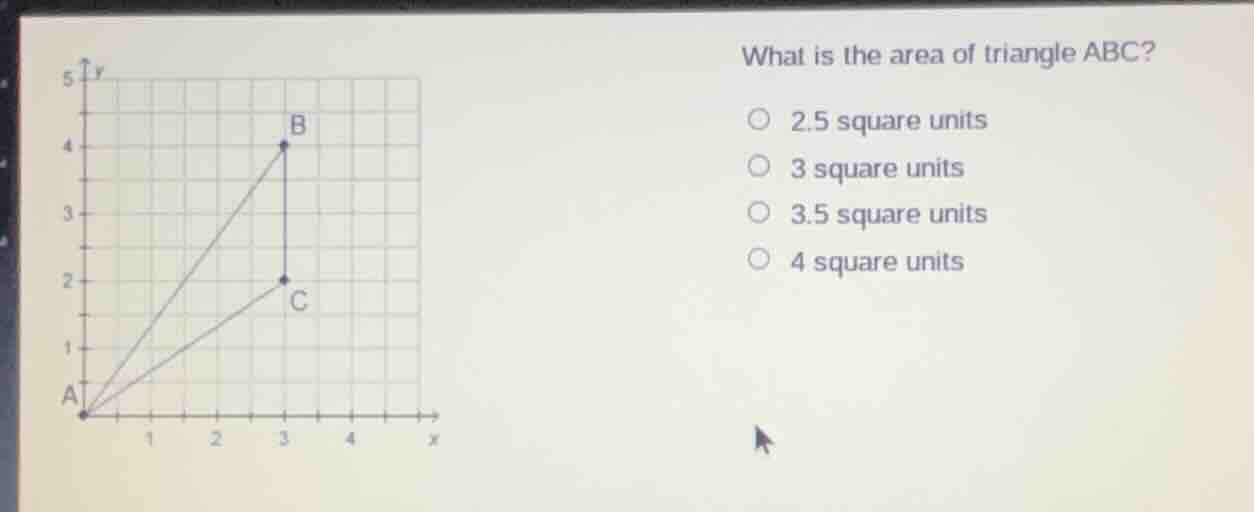 what is the area of triangle abc? 2.5 square units 3 square units 3.5 s…