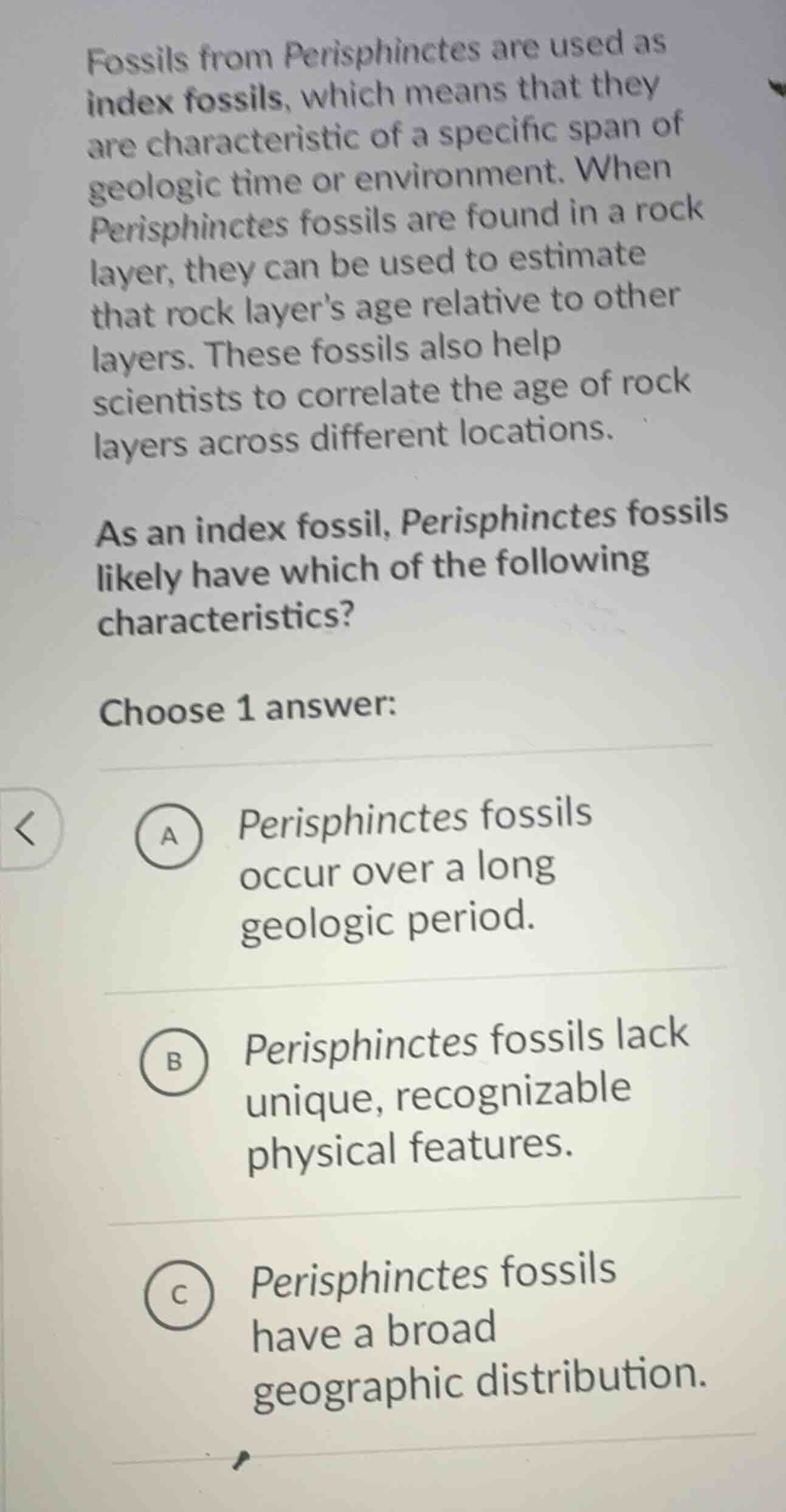 fossils from perisphinctes are used as index fossils, which means that …