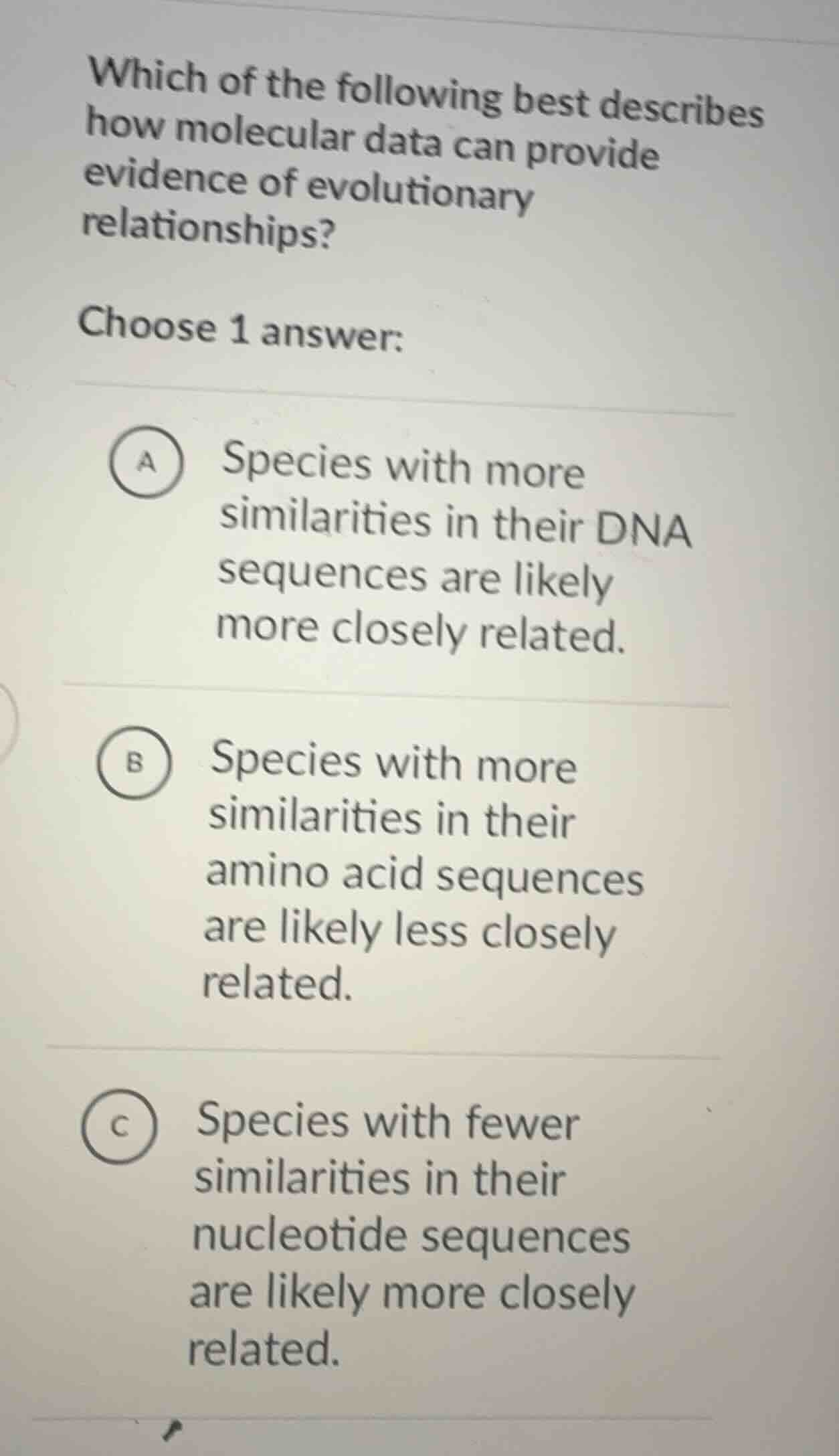 which of the following best describes how molecular data can provide ev…