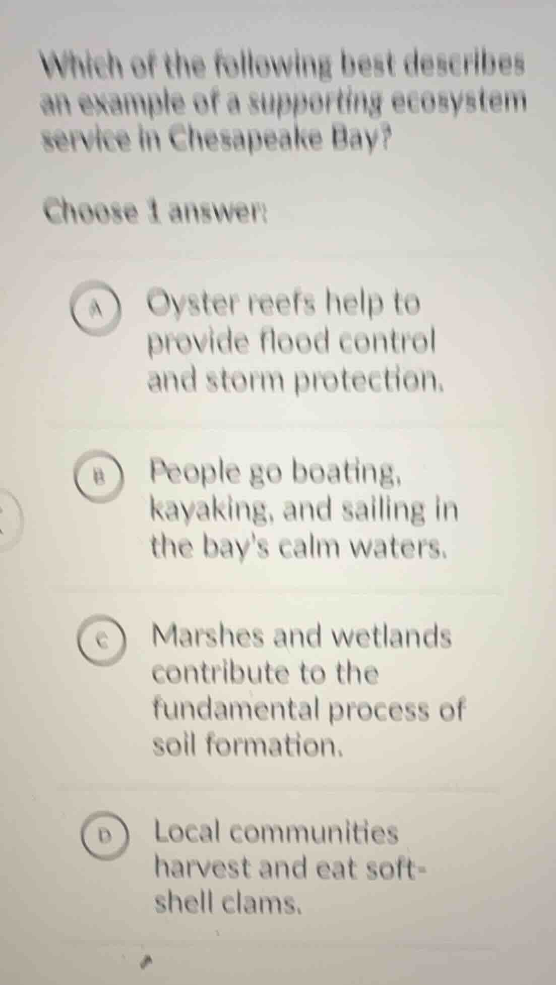 which of the following best describes an example of a supporting ecosys…