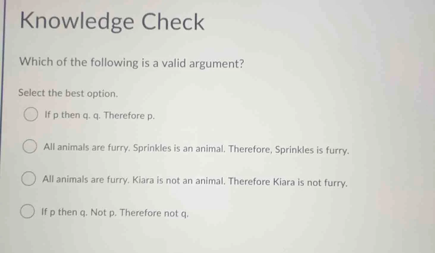 knowledge check which of the following is a valid argument? select the …