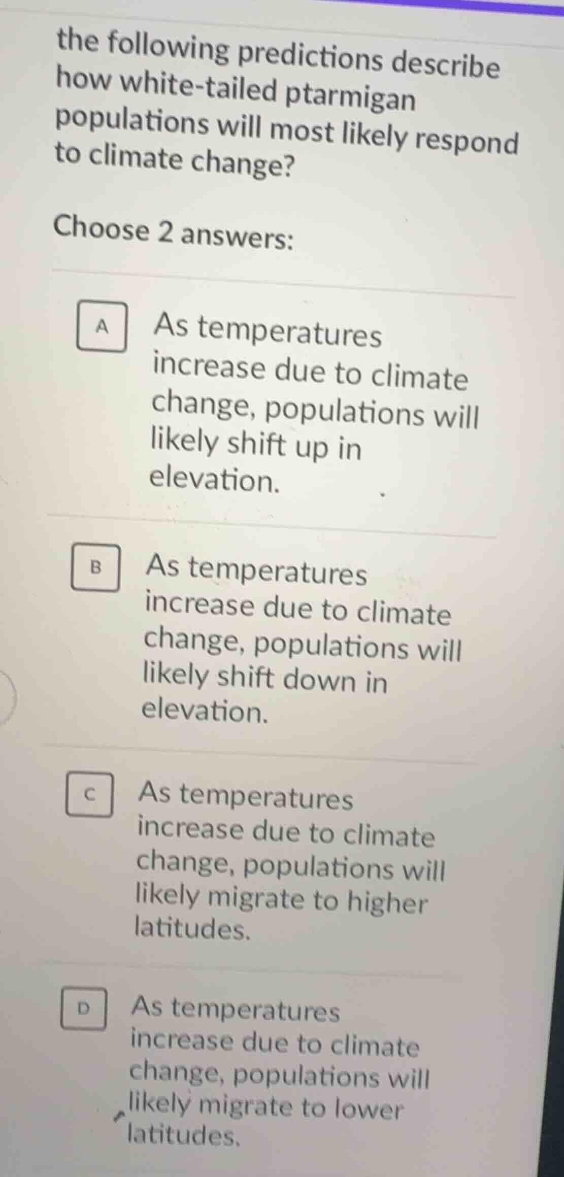the following predictions describe how white - tailed ptarmigan populat…