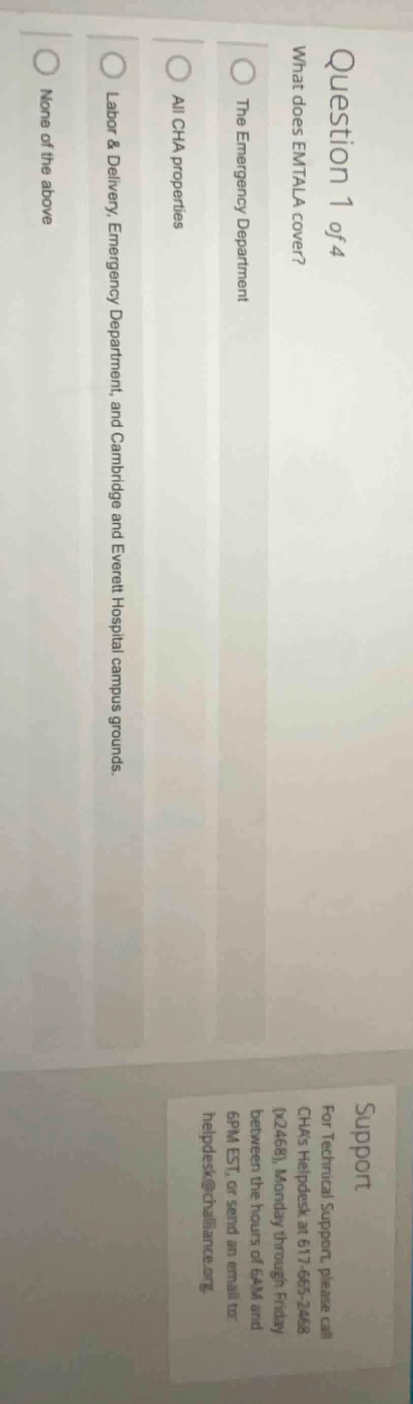 question 1 of 4 what does emtala cover? the emergency department all ch…