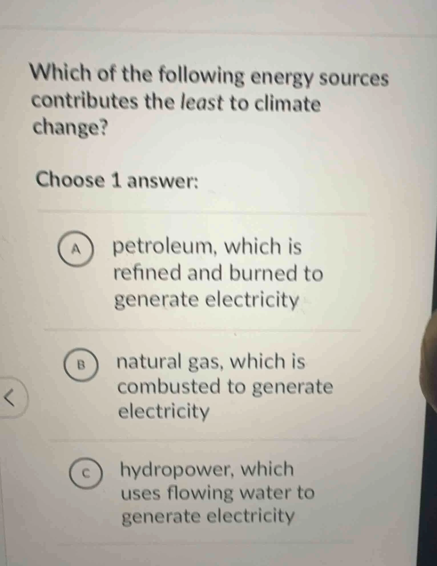 which of the following energy sources contributes the least to climate …