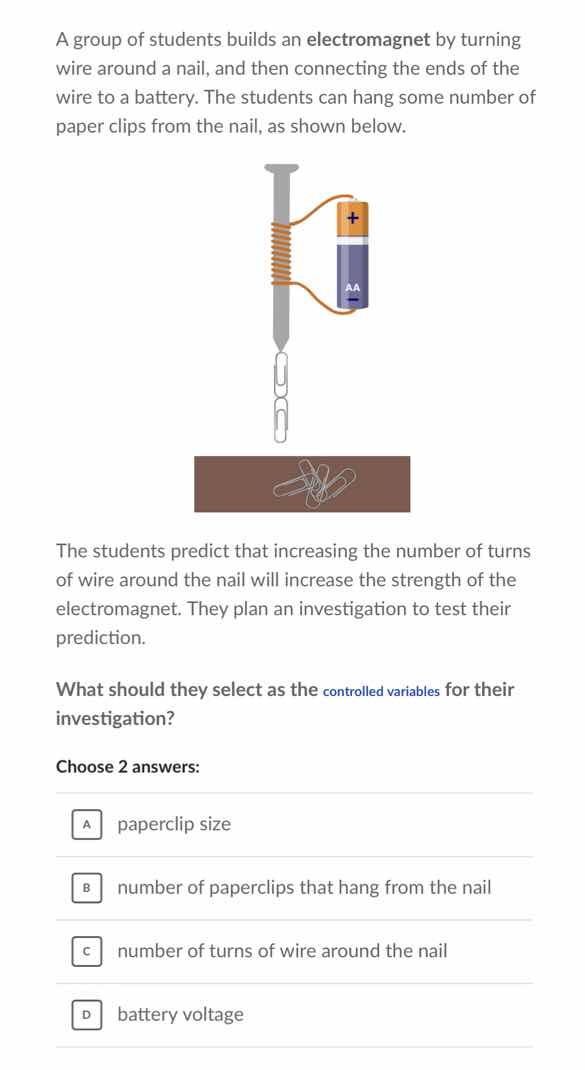a group of students builds an electromagnet by turning wire around a na…