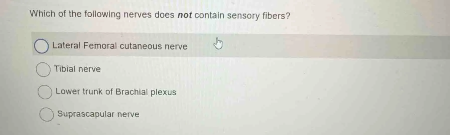 which of the following nerves does not contain sensory fibers? lateral …