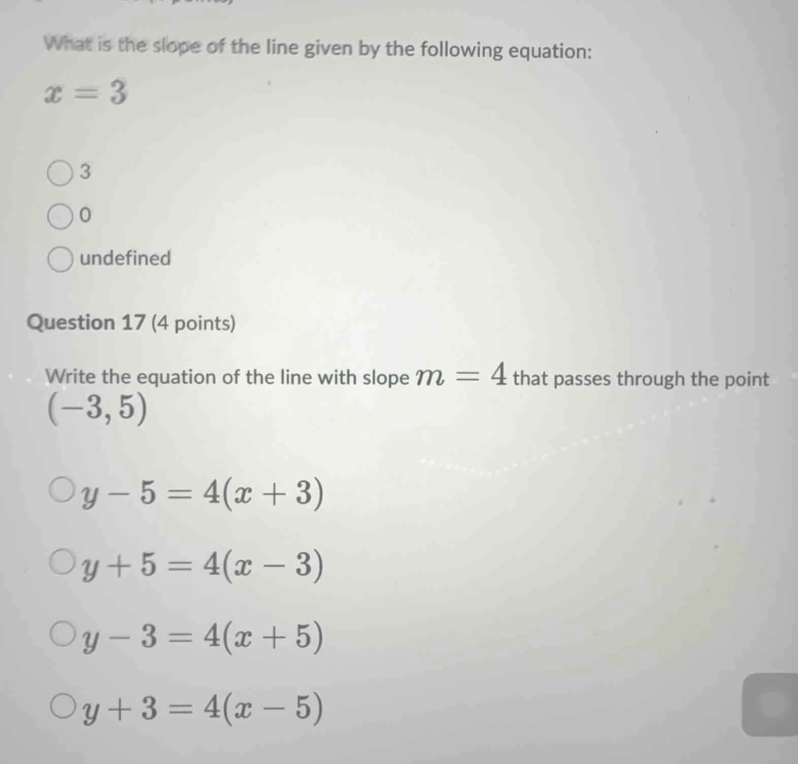 what is the slope of the line given by the following equation: $x = 3$ …