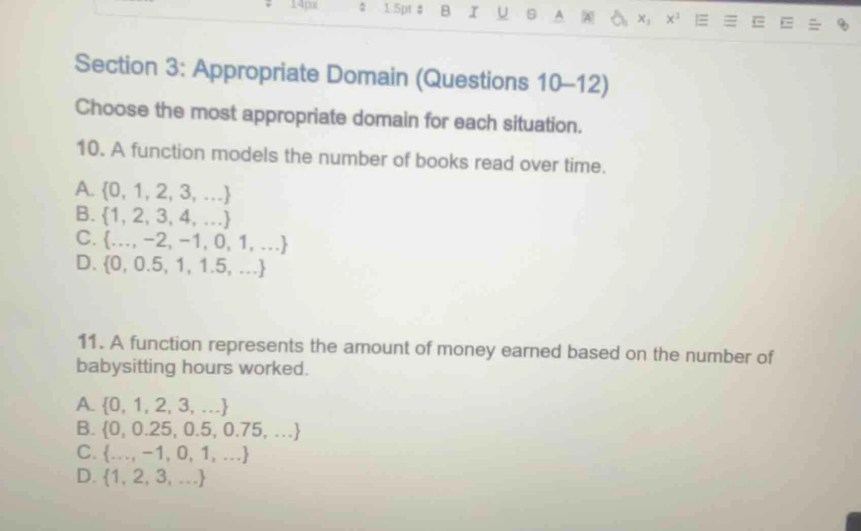 section 3: appropriate domain (questions 10–12) choose the most appropr…