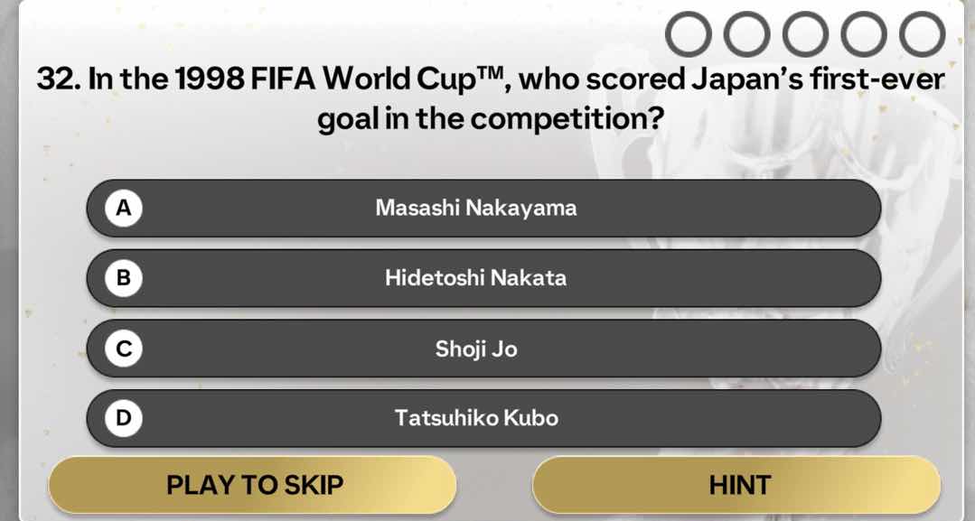 32. in the 1998 fifa world cup™, who scored japan’s first - ever goal i…