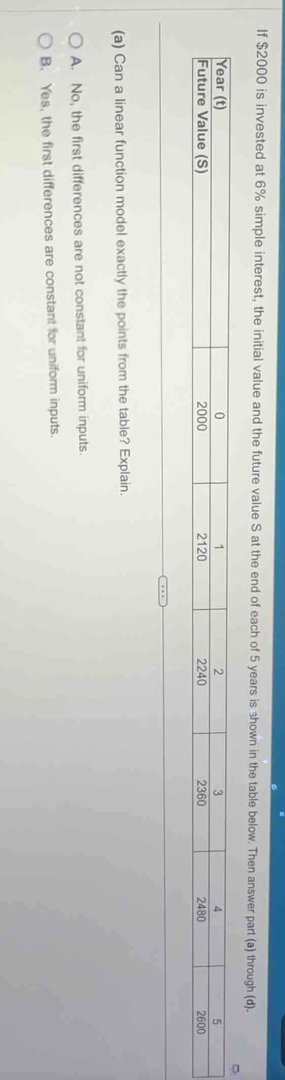 if $20000 is invested at 6% simple interest, the initial value and the …