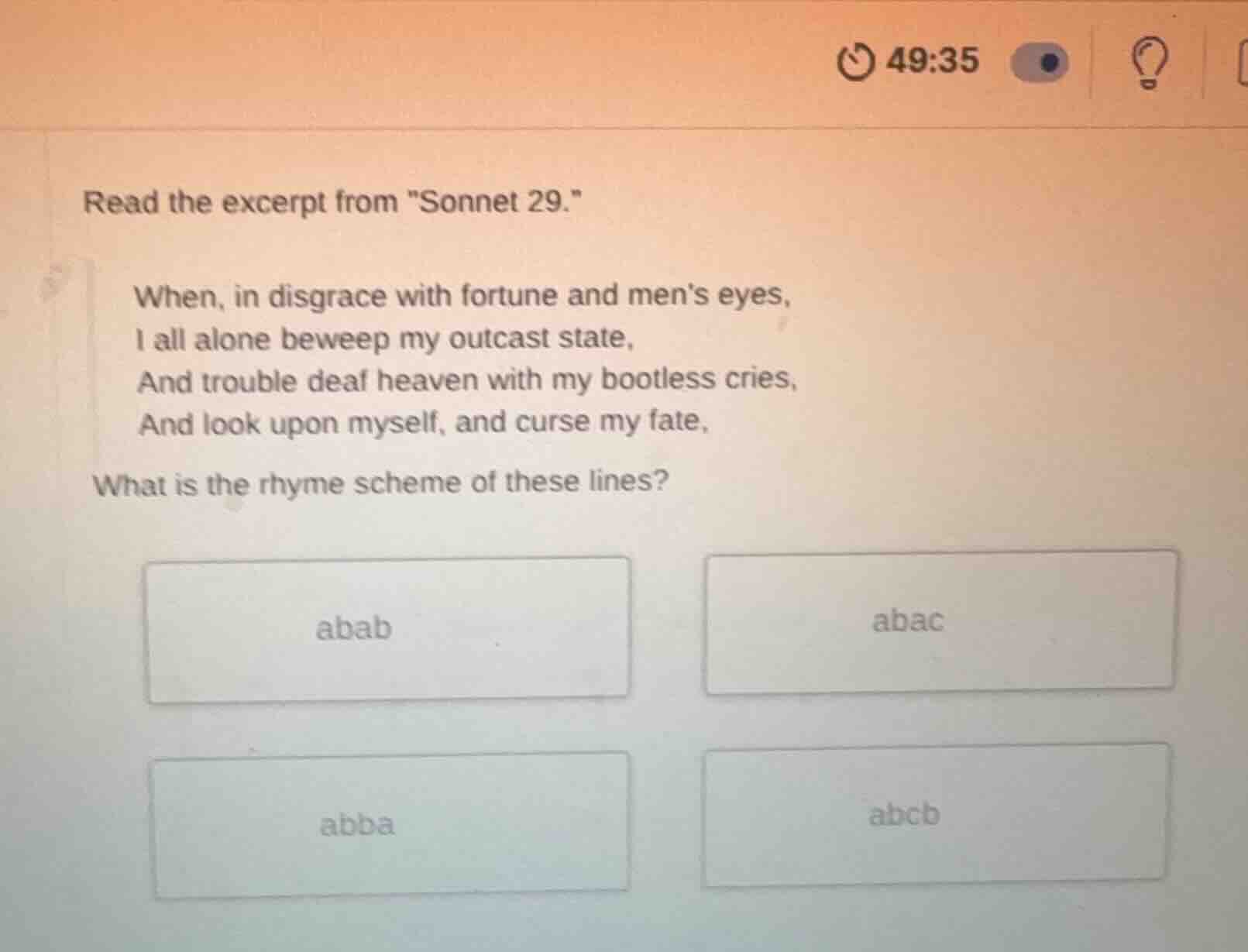 read the excerpt from \sonnet 29.\ when, in disgrace with fortune and m…