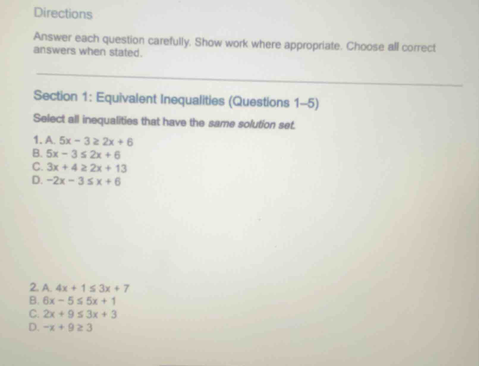 directions answer each question carefully. show work where appropriate.…