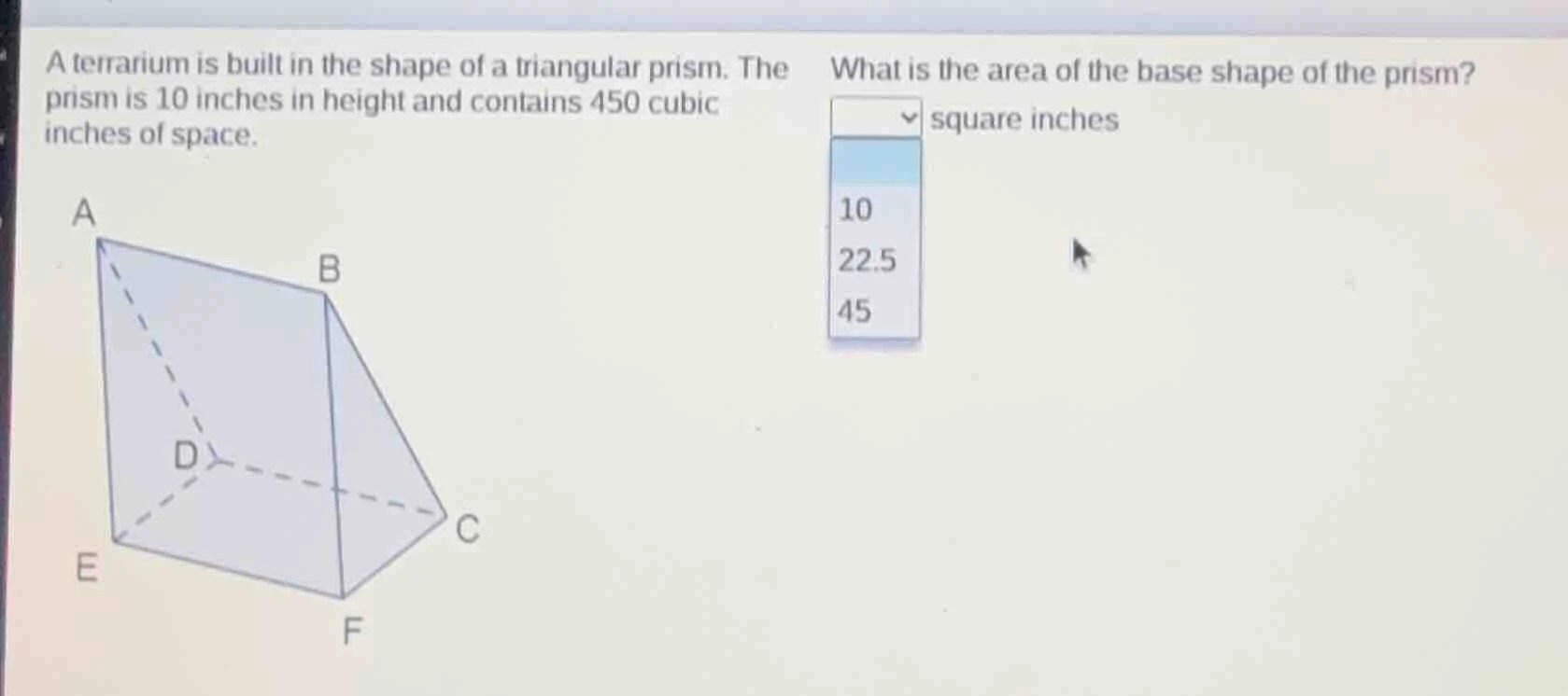 a terrarium is built in the shape of a triangular prism. the prism is 1…