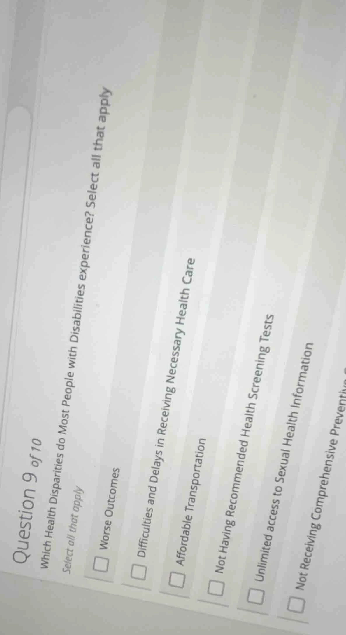 question 9 of 10 which health disparities do most people with disabilit…