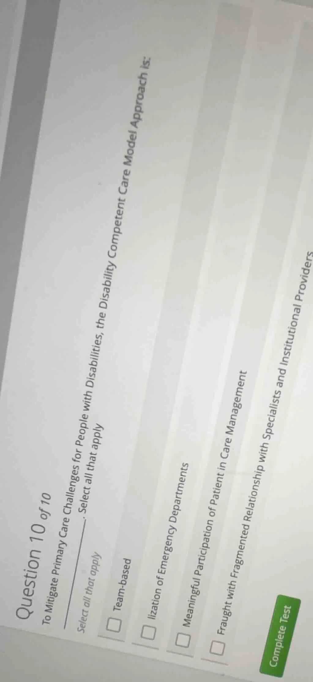 question 10 of 10 to mitigate primary care challenges for people with d…