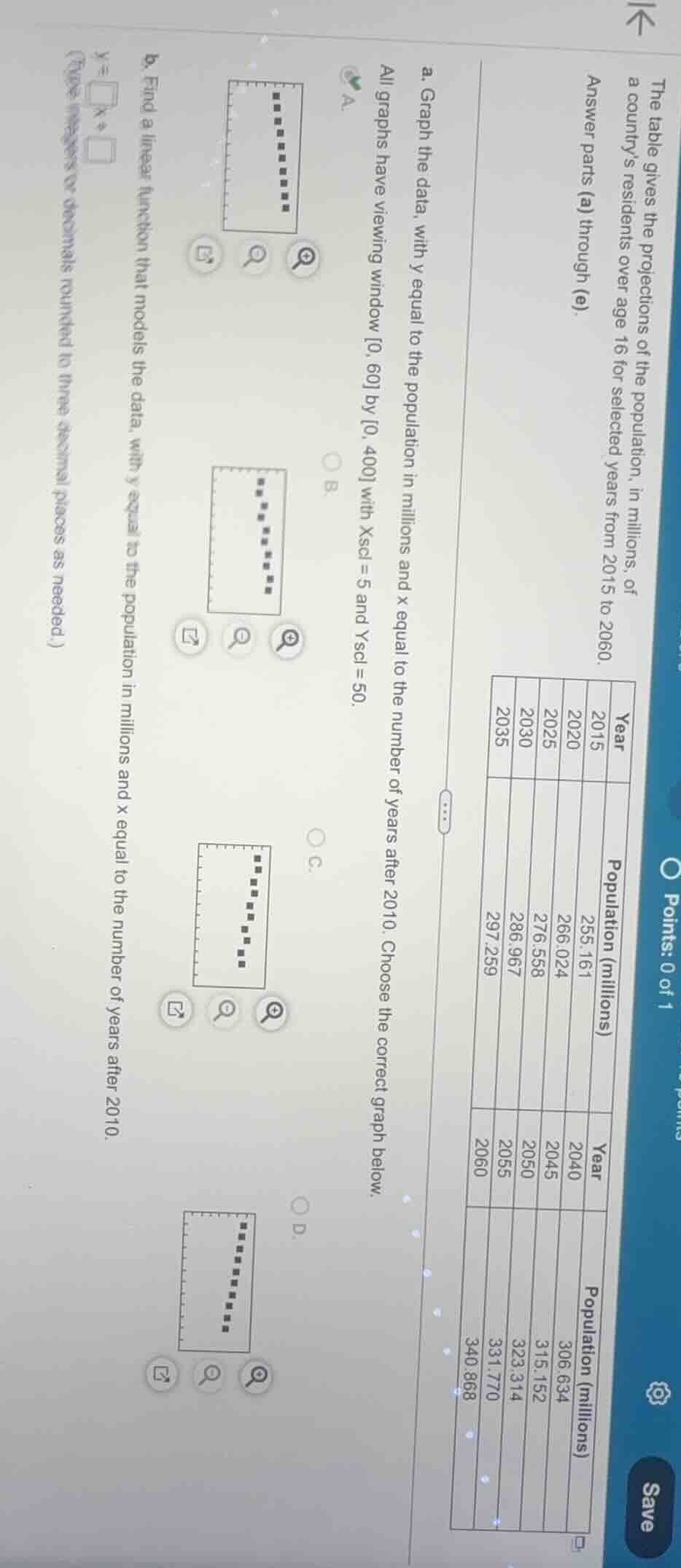 the table gives the projections of the population, in millions, of a co…