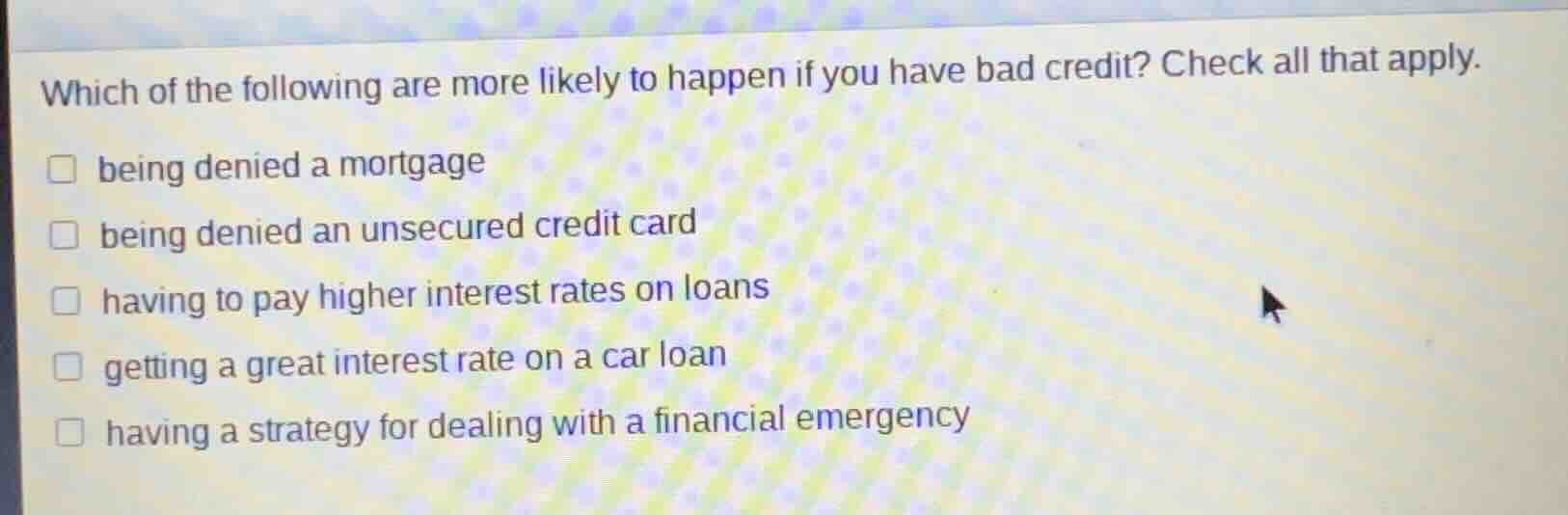 which of the following are more likely to happen if you have bad credit…