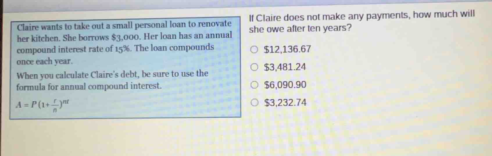 claire wants to take out a small personal loan to renovate her kitchen.…