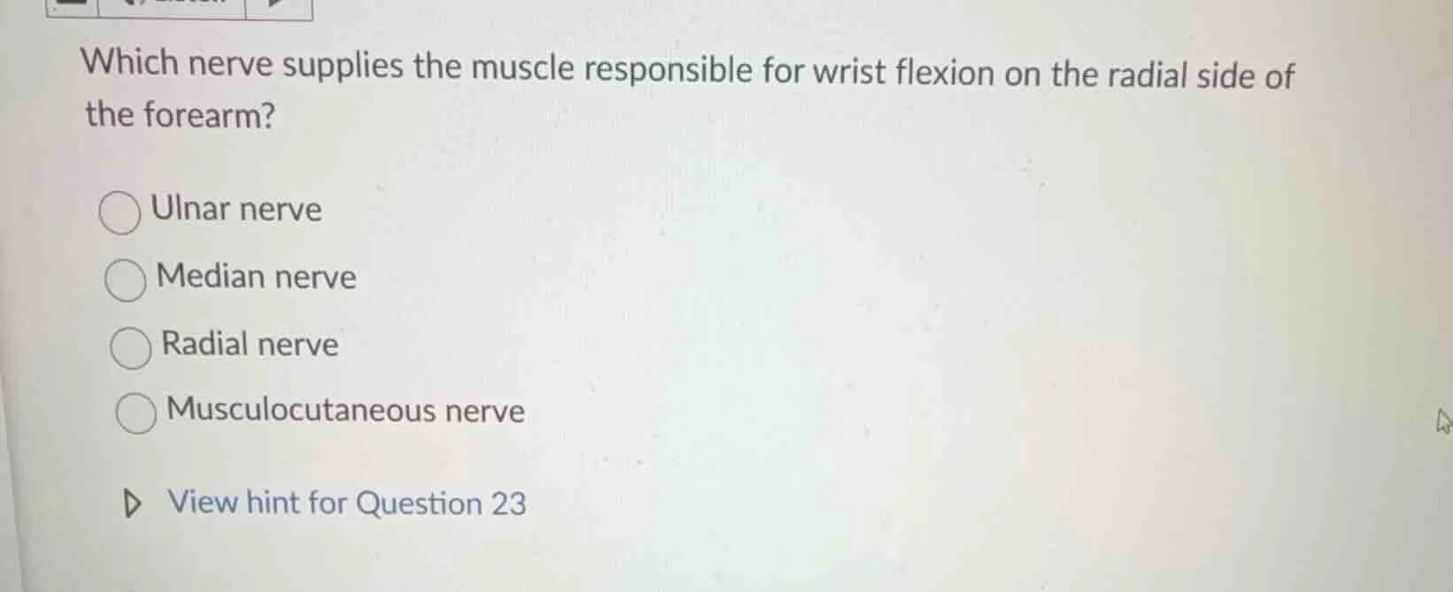 which nerve supplies the muscle responsible for wrist flexion on the ra…
