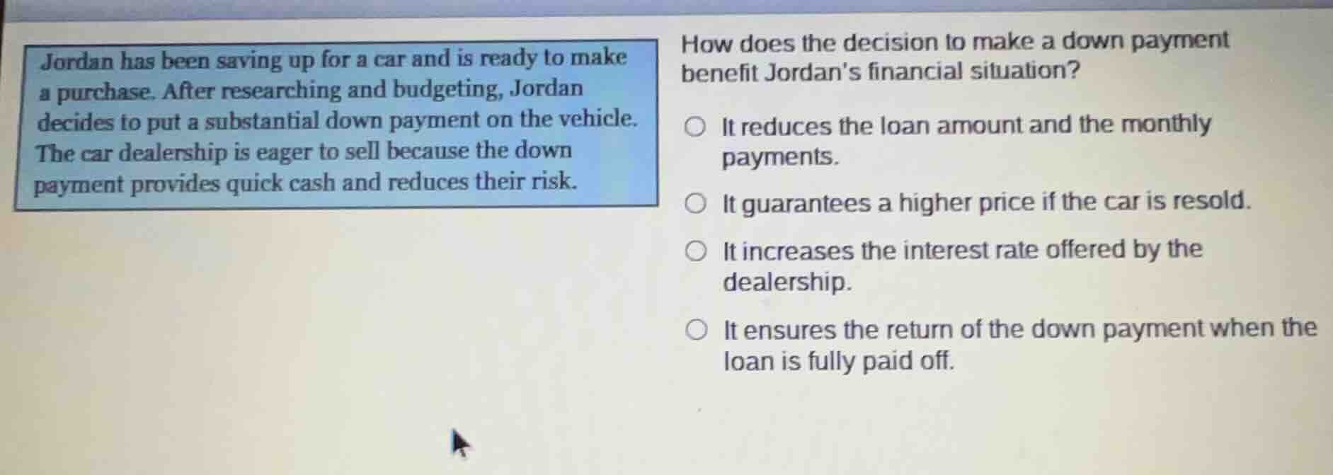 jordan has been saving up for a car and is ready to make a purchase. af…