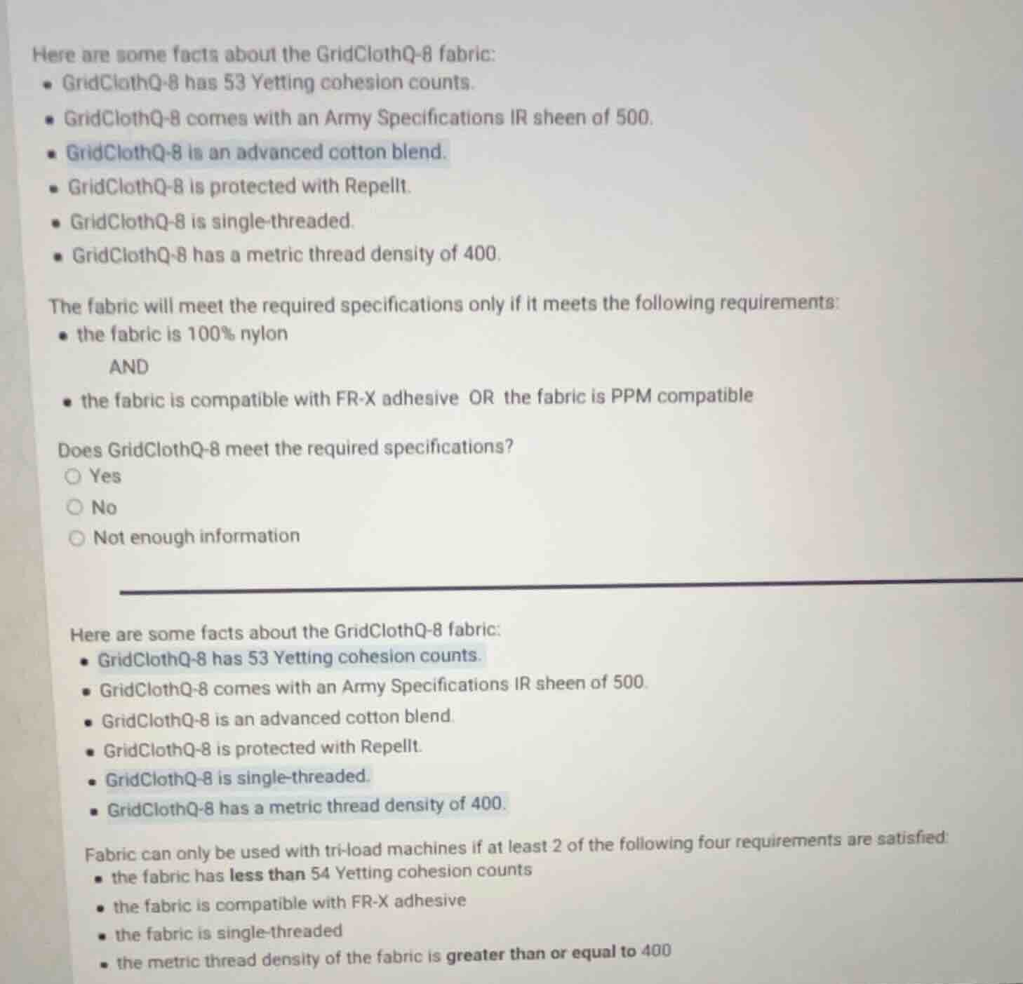here are some facts about the gridclothq-8 fabric: - gridclothq-8 has 5…