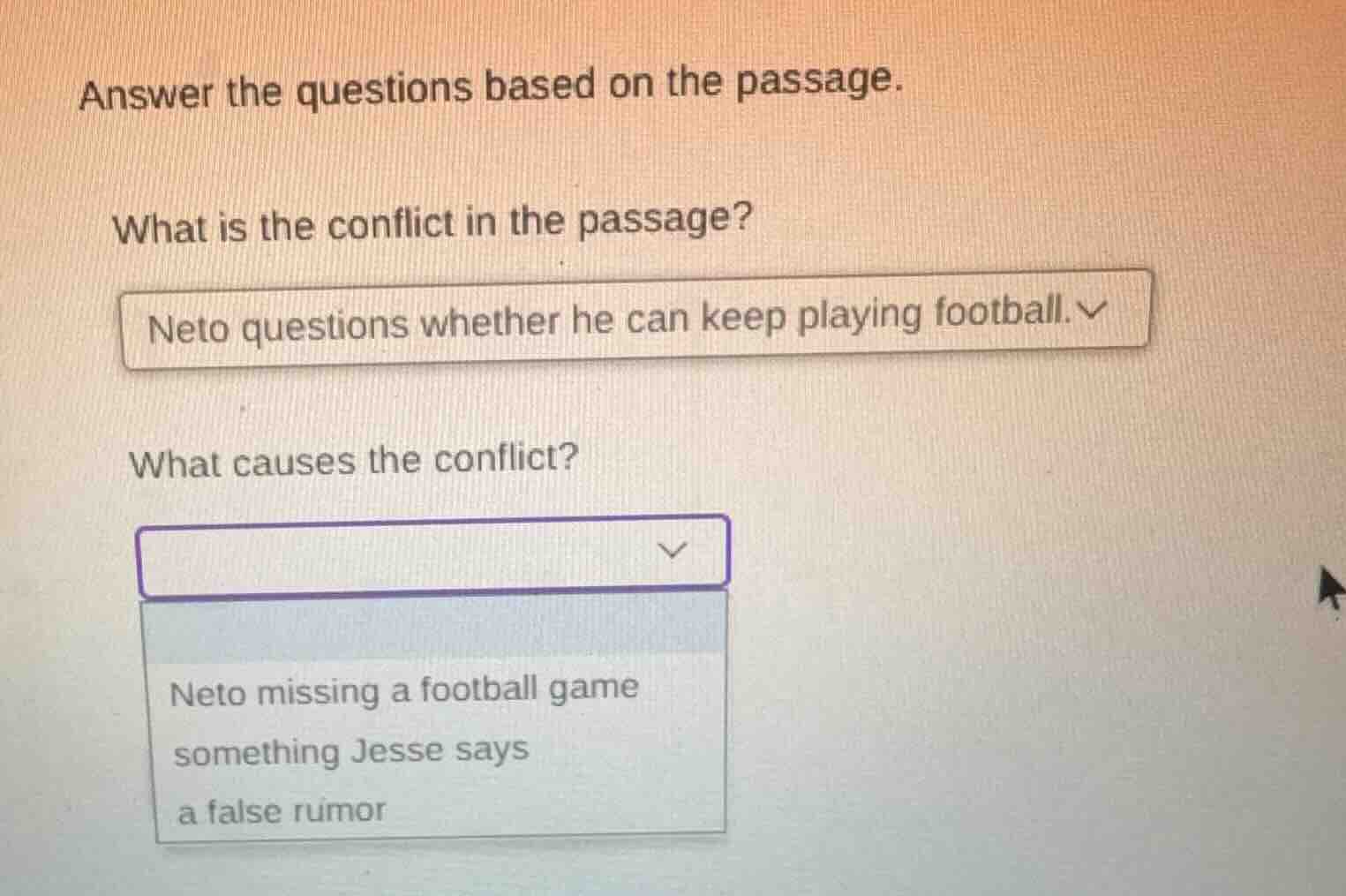 answer the questions based on the passage. what is the conflict in the …