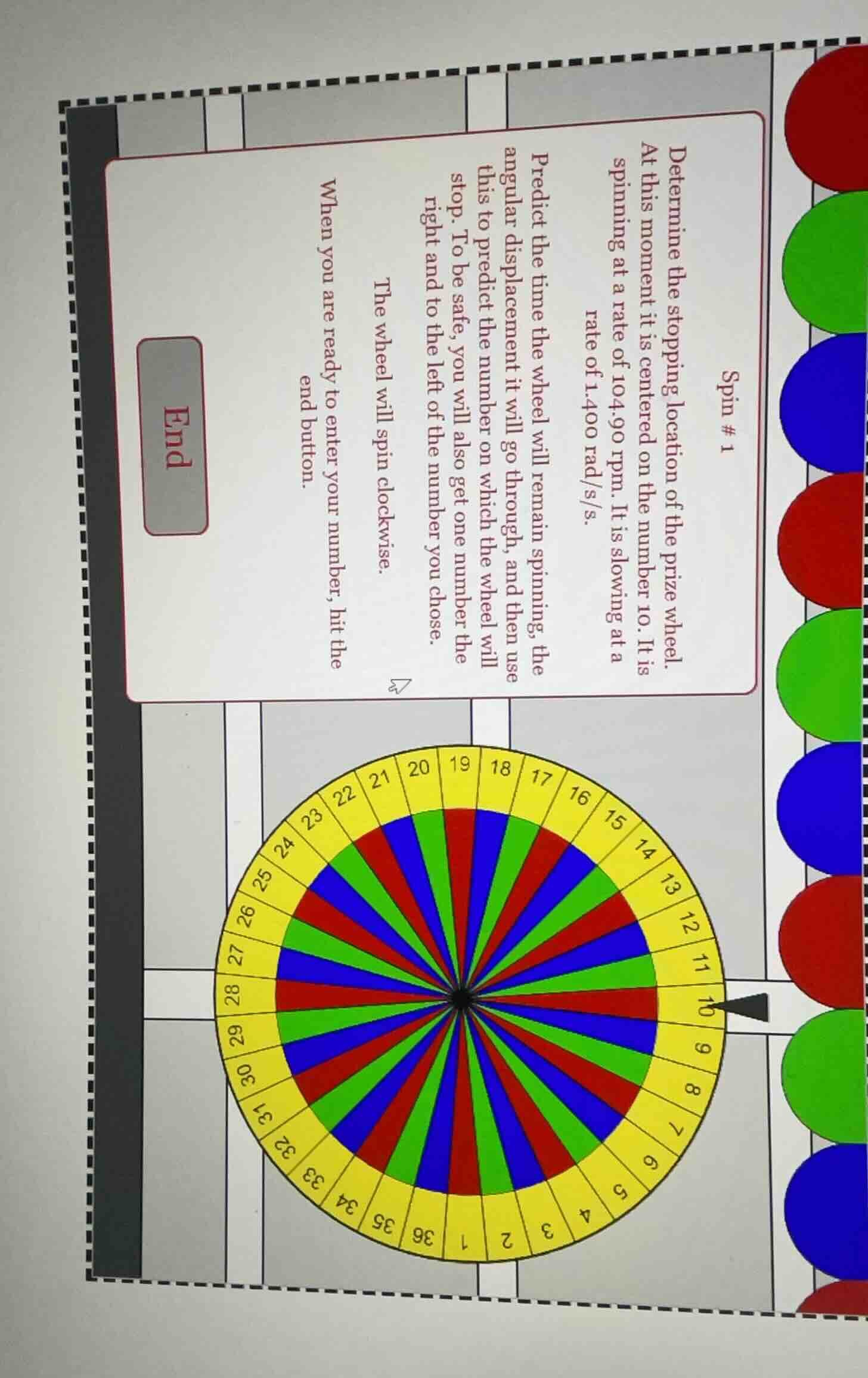 spin # 1 determine the stopping location of the prize wheel. at this mo…