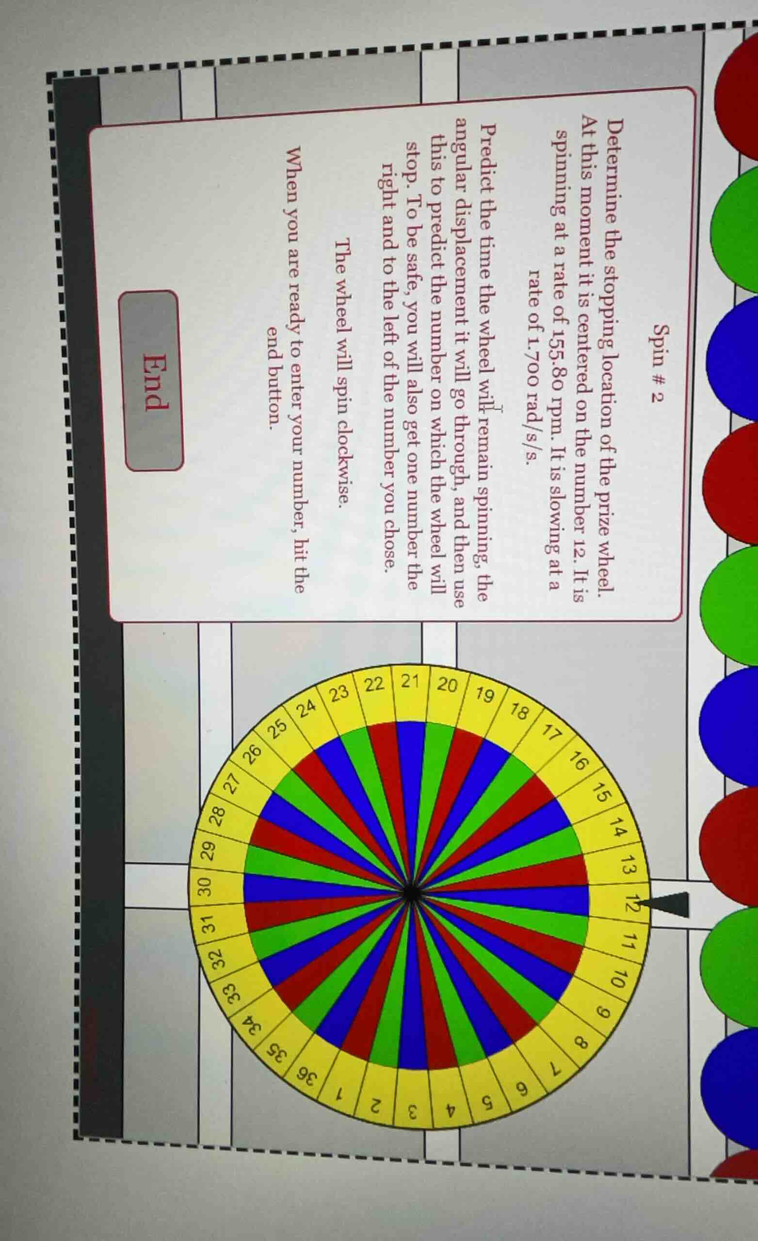 spin # 2 determine the stopping location of the prize wheel. at this mo…