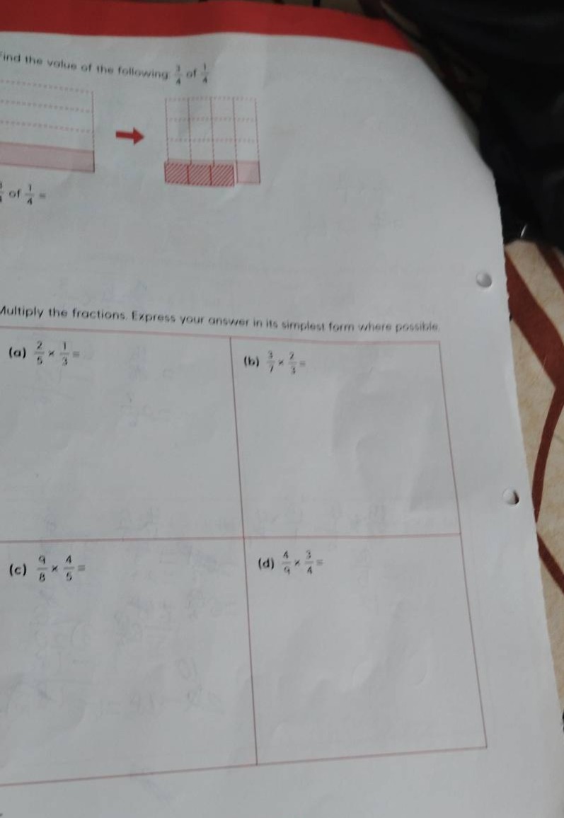 find the value of the following \\(\frac{3}{4}\\) of \\(\frac{1}{4}\\) …