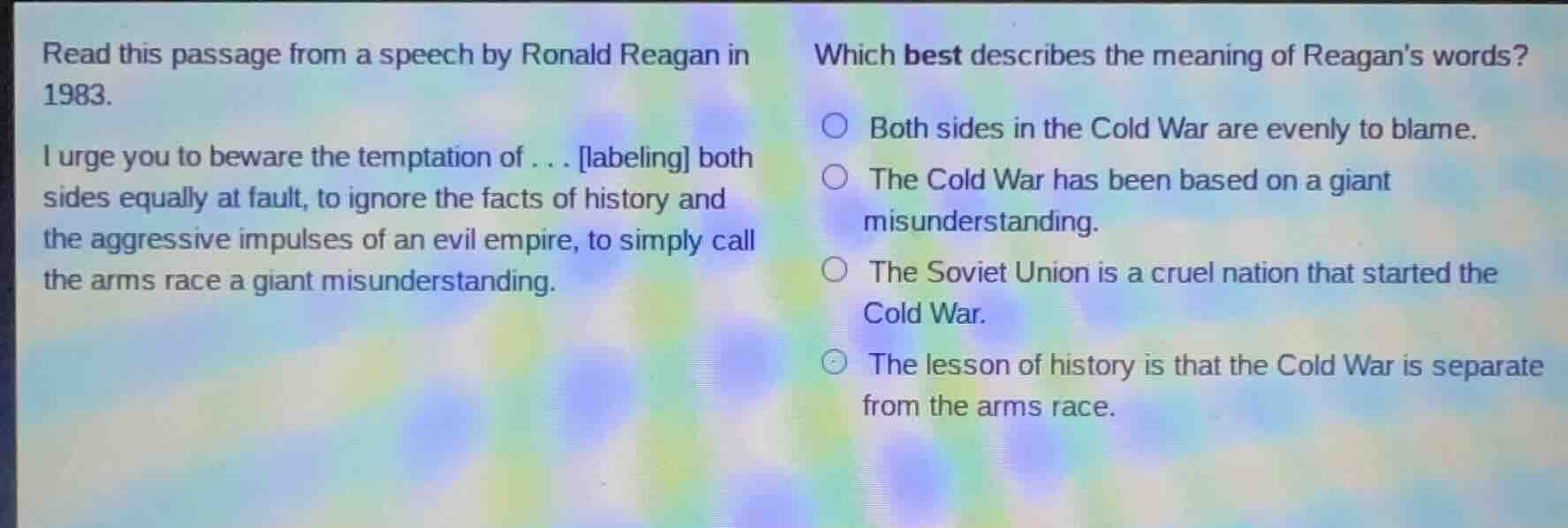 read this passage from a speech by ronald reagan in 1983. i urge you to…