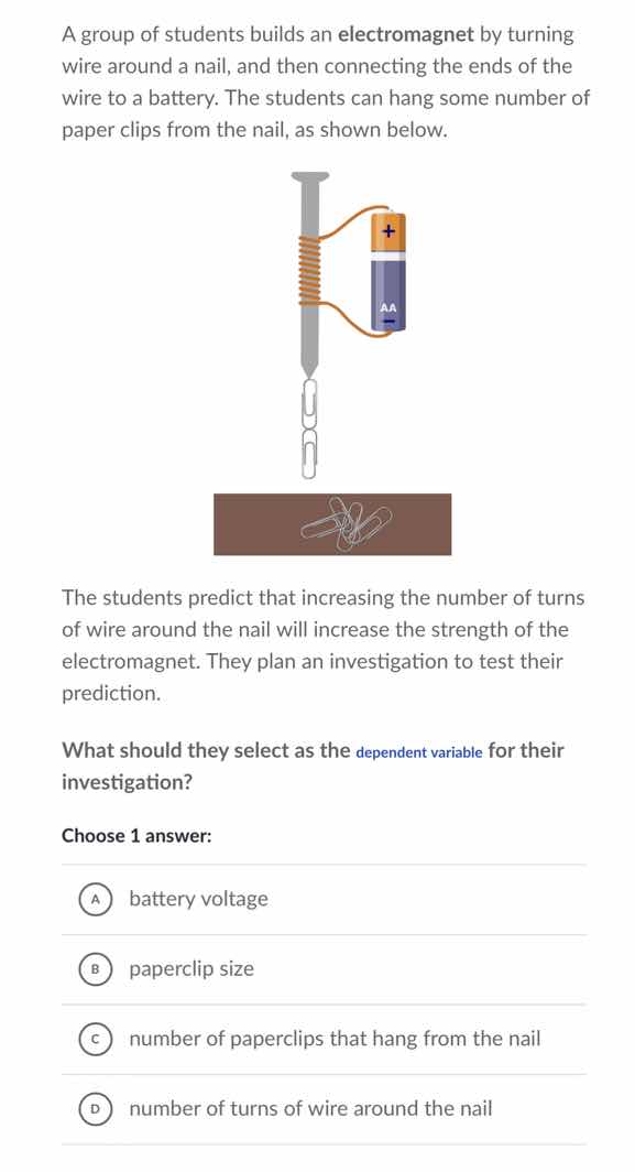 a group of students builds an electromagnet by turning wire around a na…