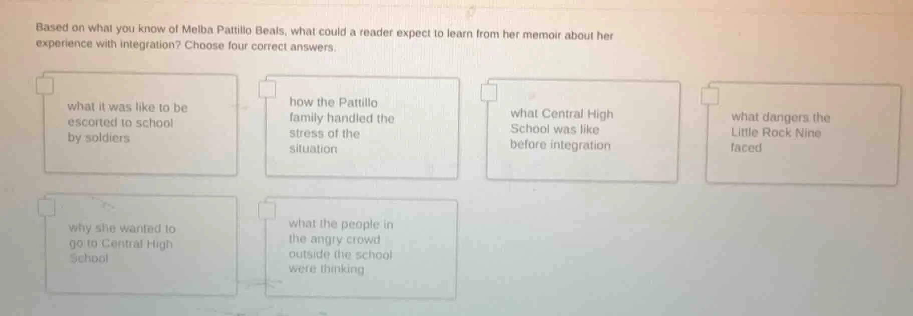 based on what you know of melba pattillo beals, what could a reader exp…