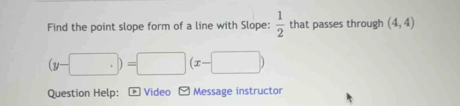 find the point slope form of a line with slope: \\(\\frac{1}{2}\\) that…